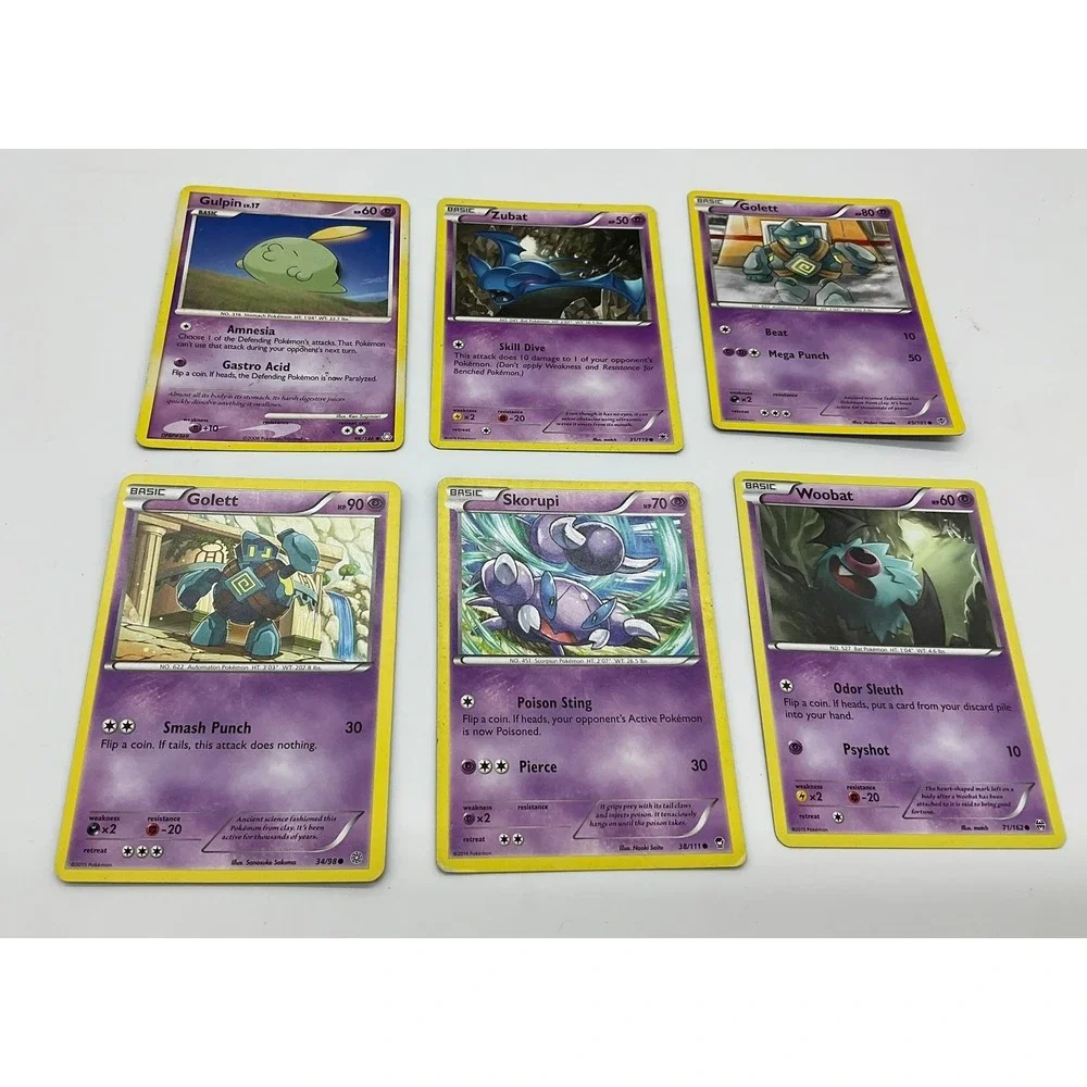 Pokemon Card Lot Psychic Type Zubat Golett Skorupi Woobat Gulpin TCG Bundle